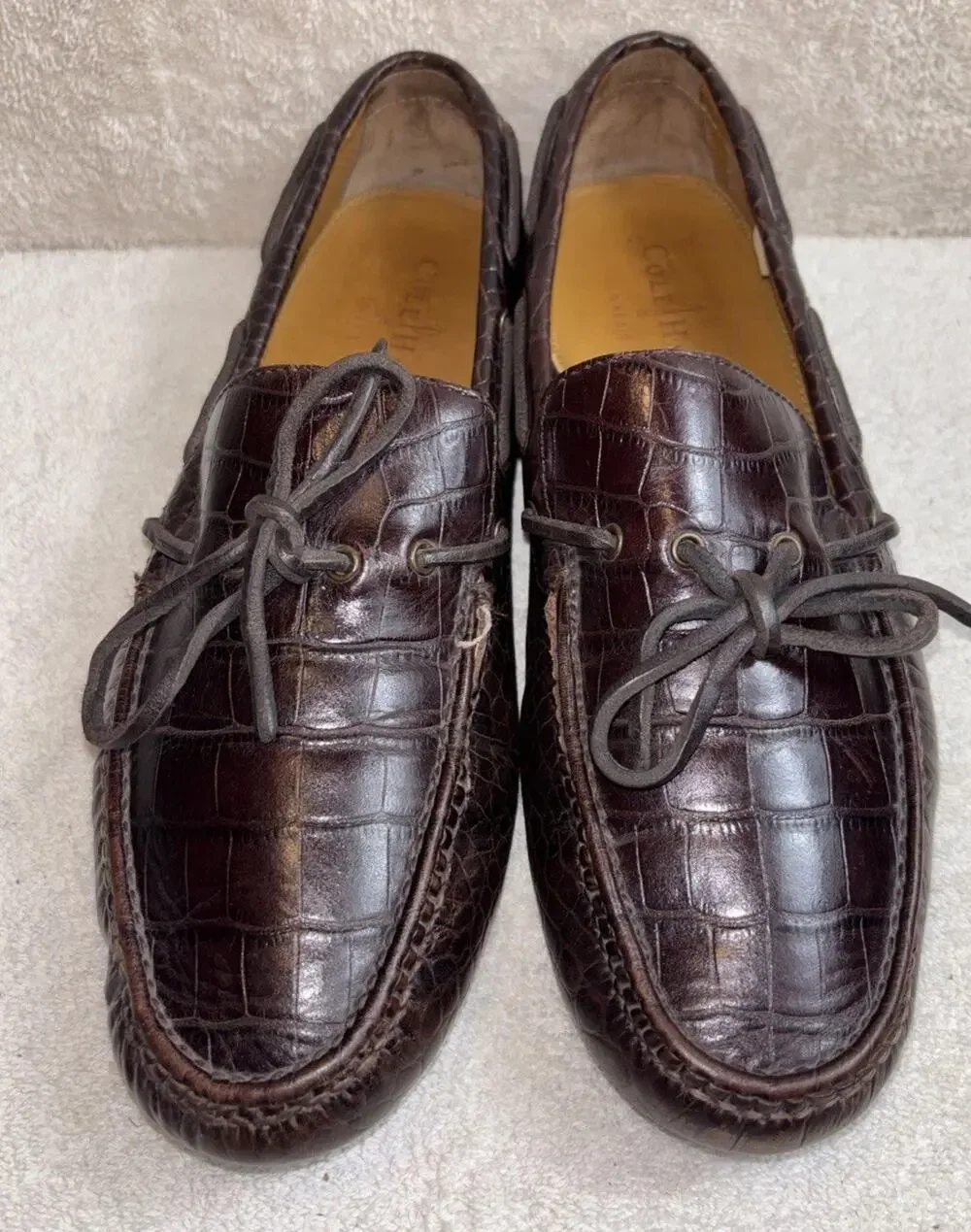 Cole Haan Men 10.5 M Brown Leather Croc Embossed Driving Loafers C07910 Shoes